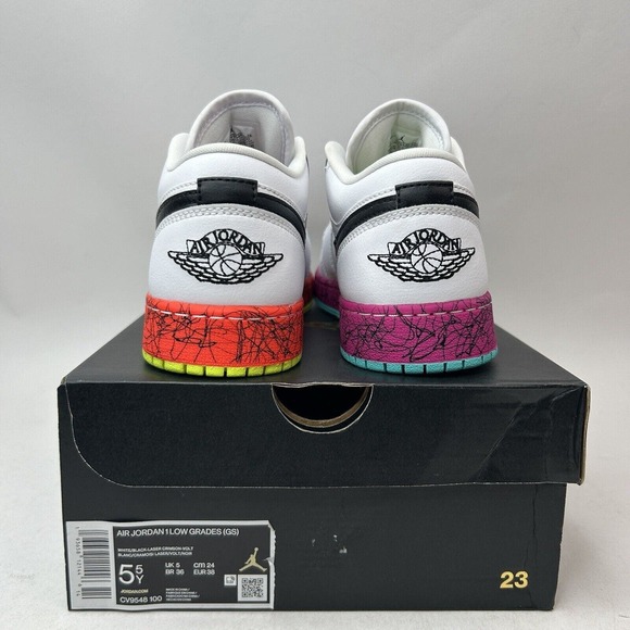 Nike Shoes Air Jordan 1 Retro Low GS Grades “White Volt Crimson” 2024 - Picture 4 of 5